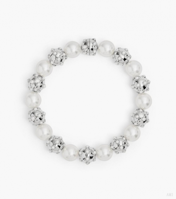 Collar llamativo de lunares con perlas - Blanco/plata |Marc Jacobs España