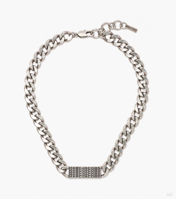 El collar con cadena de identificación con monograma de código de barras - Plata envejecida |Marc Jacobs España