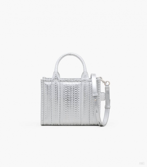 Bolso tote pequeño metalizado con monograma - Plata/blanco brillante |Marc Jacobs España