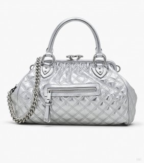 Bolso Stam de cuero metalizado acolchado Re-Edition - Plateado |Marc Jacobs España