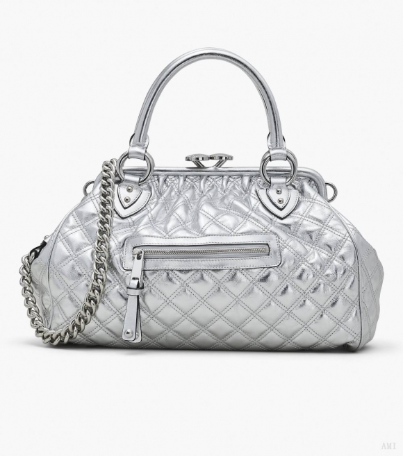 Bolso Stam de cuero metalizado acolchado Re-Edition - Plateado |Marc Jacobs España