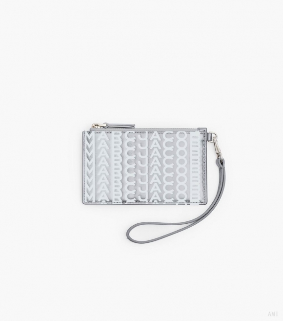 La cartera de mano con cremallera superior metálica y monograma - Plata/Blanco brillante |Marc Jacobs España