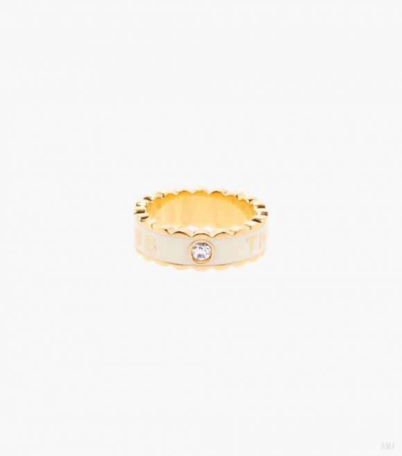 Anillo con medallón festoneado - Crema/Dorado |Marc Jacobs España