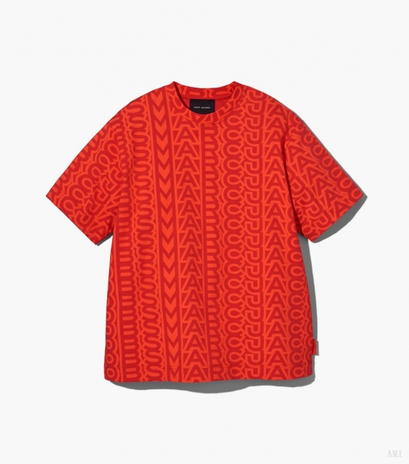 La camiseta grande Monogram - Naranja eléctrico/Rojo intenso |Marc Jacobs España