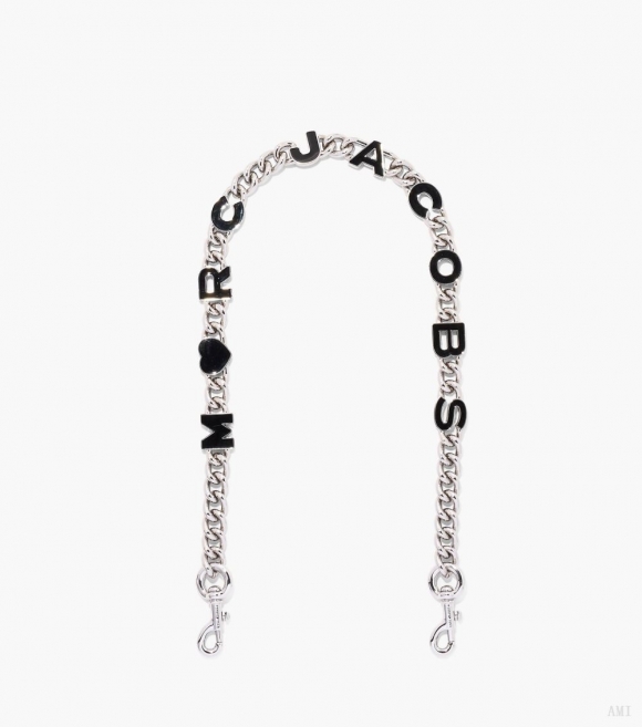 La correa de hombro con cadena y charm de corazón - Negro/Plata |Marc Jacobs España